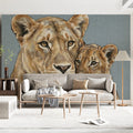 Lioness and Cub Mural Wallpaper — Gentle Wildlife Illustration Mural Wallpaper - room preview 02