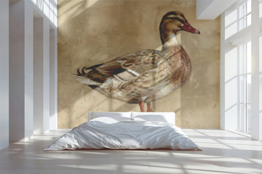 Nature Wallpaper Mural – Natural Wall Mural – Mallard Duck Nature Illustration — Vintage Art Style