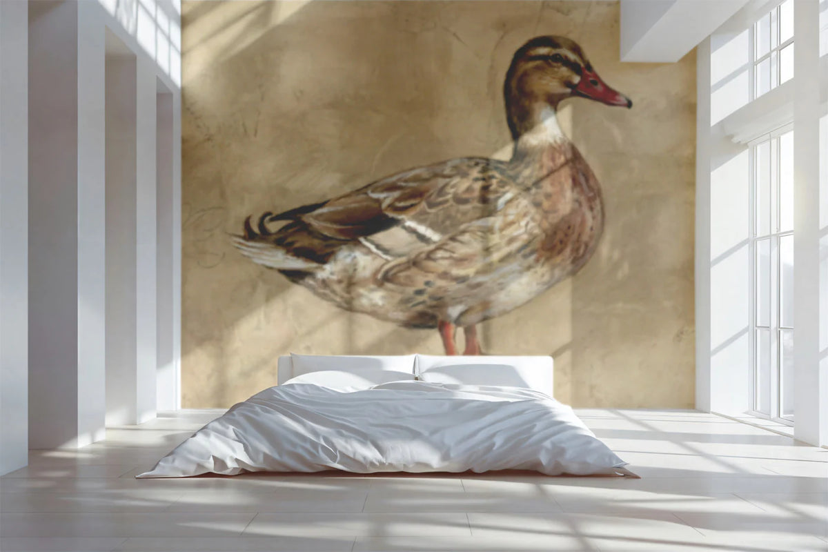 Mallard Duck Nature Illustration Mural Wallpaper — Vintage Art Style Mural Wallpaper - room preview 02