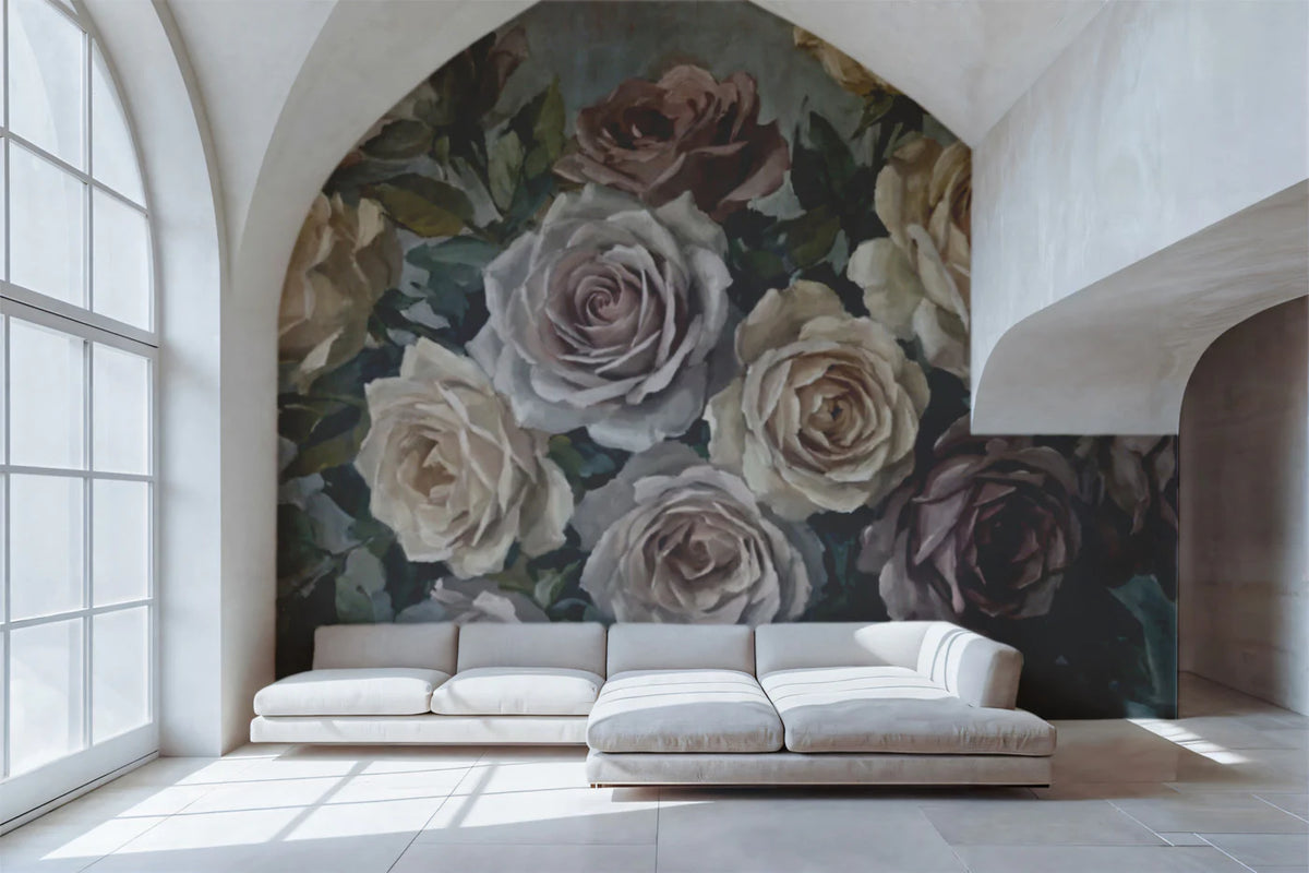 Vintage Rose Bouquet Mural Wallpaper — Painterly Floral Wall Art Mural Wallpaper - room preview 02