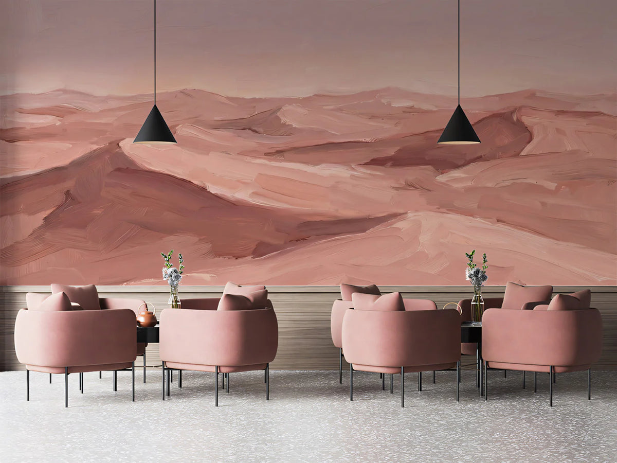 Abstract Desert Dunes Mural Wallpaper — Earthy Pink Brushstrokes Mural Wallpaper - room preview 02