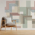 Bauhaus Linear Geometric Mural Wallpaper — Muted Retro Palette Mural Wallpaper - room preview 02