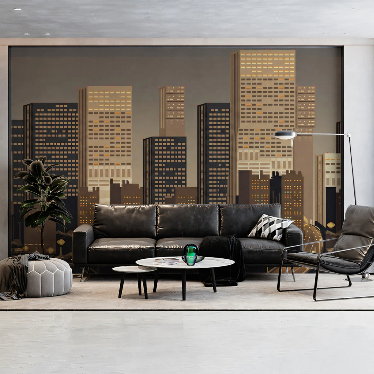 Modern Urban Skyline Mural Wallpaper — Sleek Minimalist Decor Mural Wallpaper - room preview 02