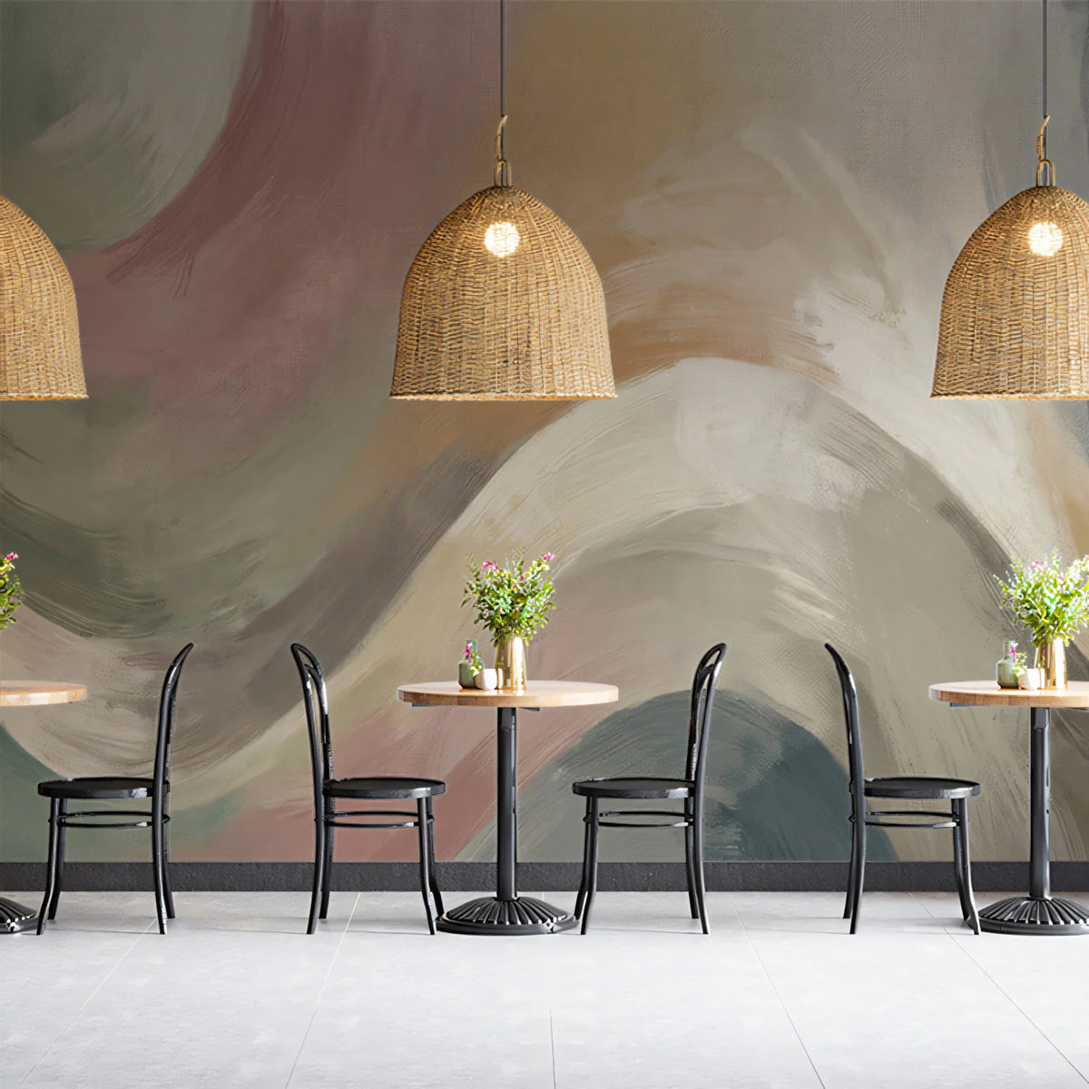 Abstract Wave Mural Wallpaper — Muted Sage and Rose Brushstrokes Mural Wallpaper - room preview 02