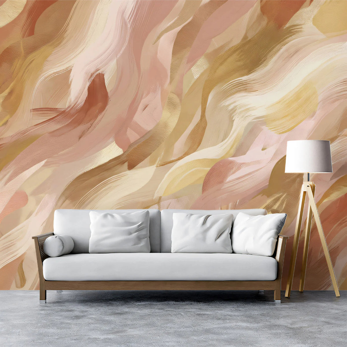 Abstract Sand Swirls Mural Wallpaper — Warm Fluid Art Mural Wallpaper - room preview 02
