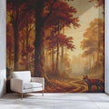 Autumn Forest Wildlife Mural Wallpaper — Warm Woodland Scene Mural Wallpaper - room preview 02
