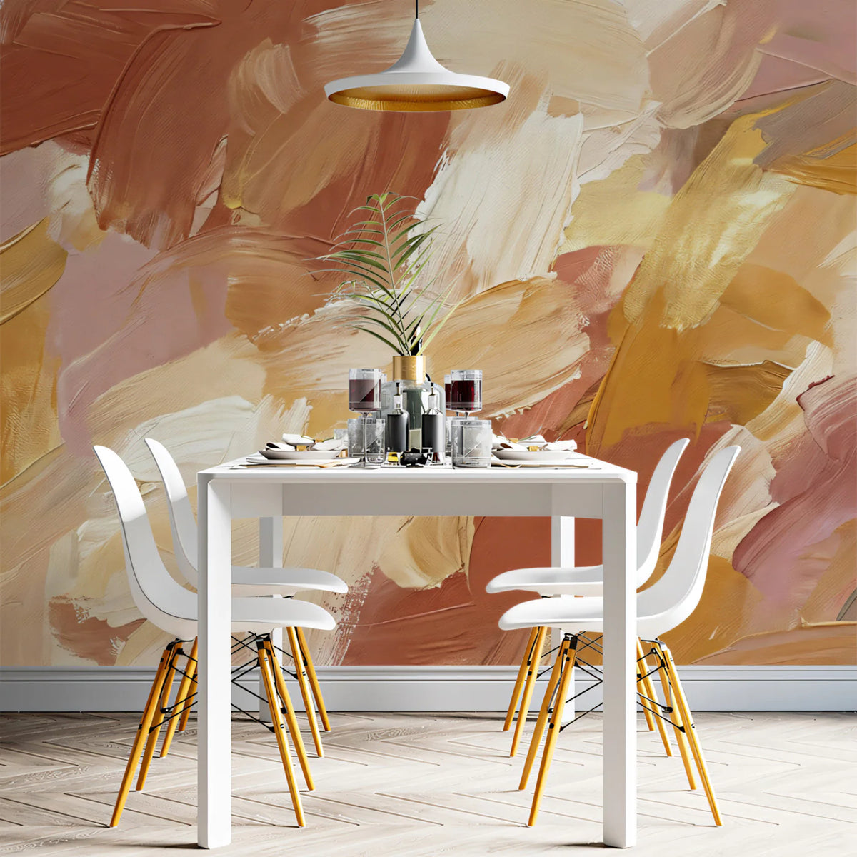Abstract Earth Tone Brushstroke Mural Wallpaper — Artisan Paint Mural Wallpaper - room preview 02