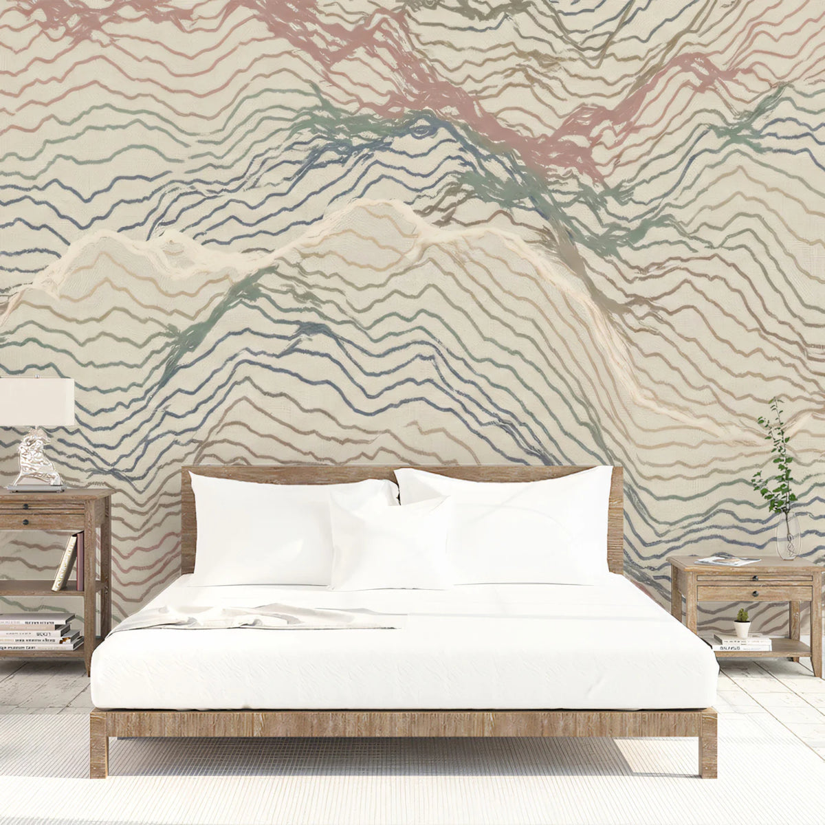 Topographic Contour Line Mural Wallpaper — Modern Abstract Art Mural Wallpaper - room preview 02