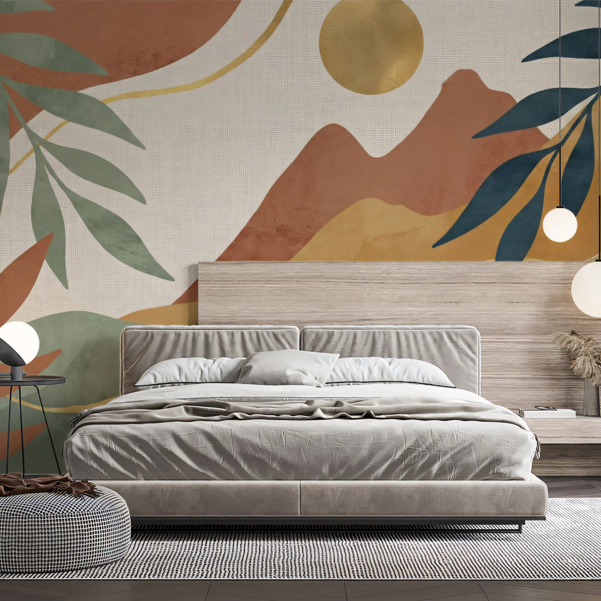 Abstract Mountain Landscape Mural Wallpaper in Terracotta and Sage Mural Wallpaper - room preview 02