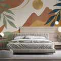 Abstract Mountain Landscape Mural Wallpaper in Terracotta and Sage Mural Wallpaper - room preview 02