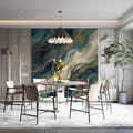 Teal and Charcoal Abstract Motion Mural Wallpaper — Painterly Style Mural Wallpaper - room preview 02