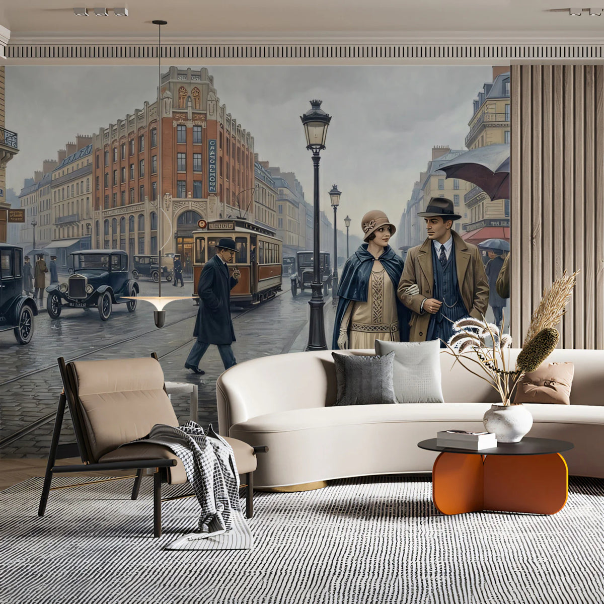 Vintage Parisian Street Scene Mural Wallpaper for Elegant Interiors Mural Wallpaper - room preview 02