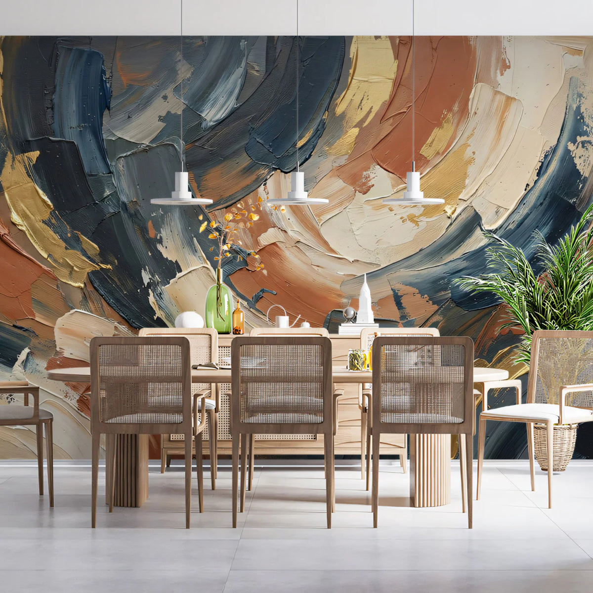 Abstract Palette Knife Mural Wallpaper — Navy and Rust Art Mural Wallpaper - room preview 02