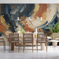 Abstract Palette Knife Mural Wallpaper — Navy and Rust Art Mural Wallpaper - room preview 02