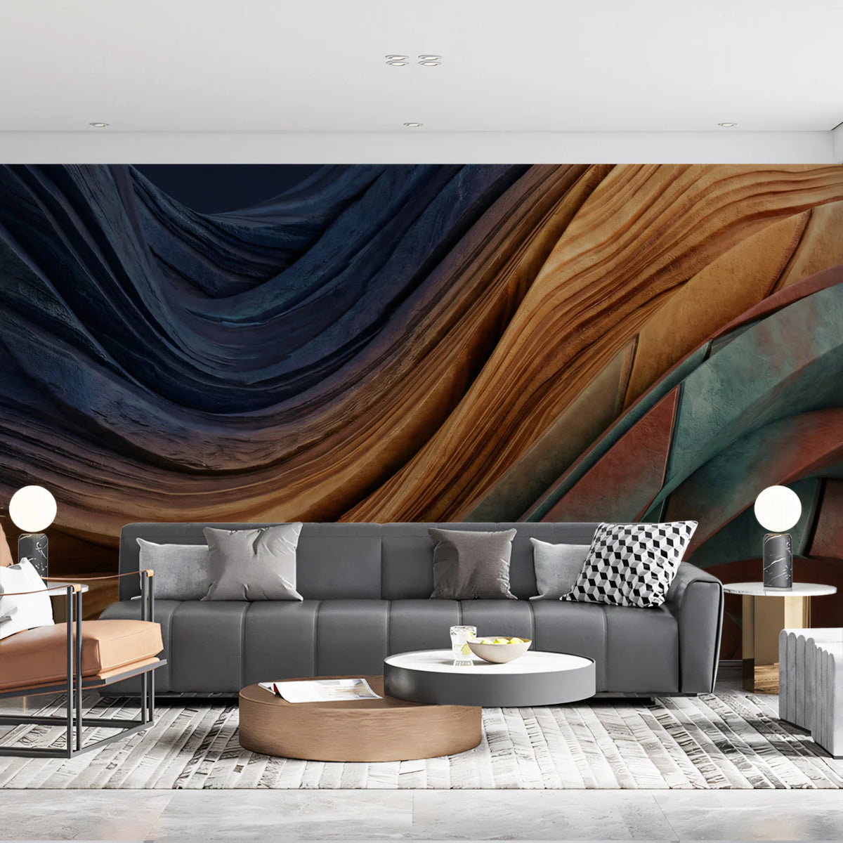 Geological Layered Rock Mural Wallpaper — Abstract Earth Tone Decor Mural Wallpaper - room preview 02