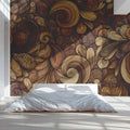 Intricate Paisley Swirl Mural Wallpaper — Warm Organic Copper Decor Mural Wallpaper - room preview 02