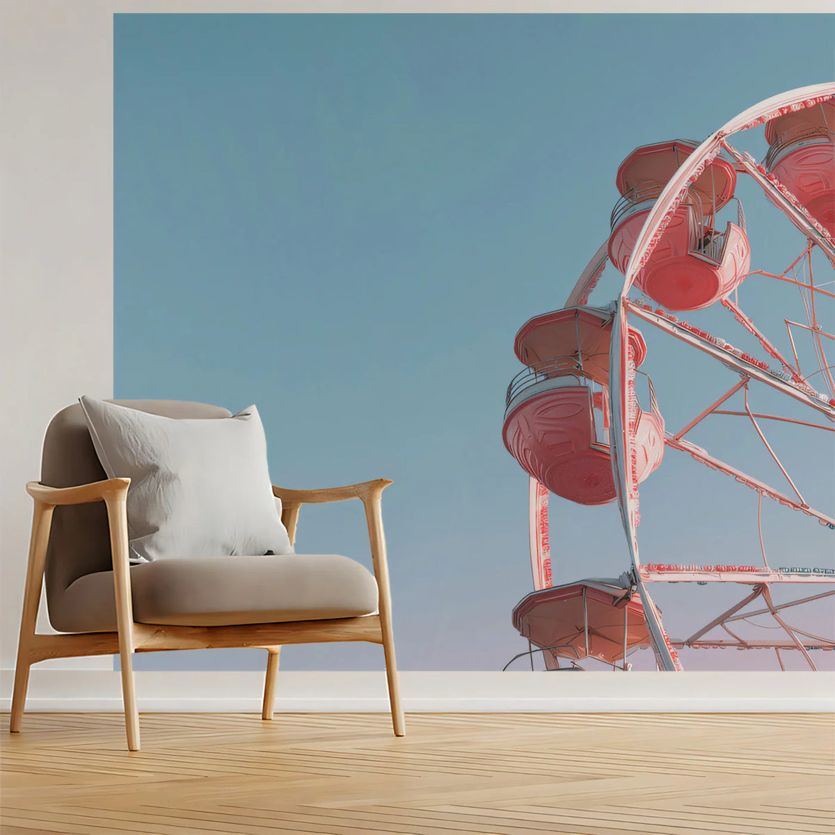 Ferris Wheel Pastel Sky Mural Wallpaper — Whimsical Summer Decor Mural Wallpaper - room preview 02