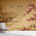 Traditional Chinese Landscape Mural Wallpaper with Red Plum Blossoms Mural Wallpaper - room preview 02