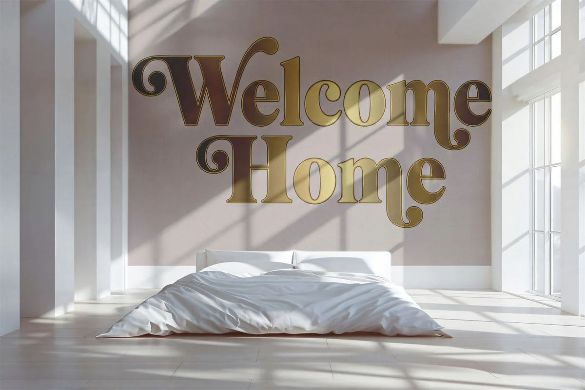 Welcome Home Gold Typography Mural Wallpaper — Minimalist Decor Mural Wallpaper - room preview 02