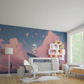 Flying Whale and Pink Clouds Mural Wallpaper — Whimsical Fantasy Mural Wallpaper - room preview 02