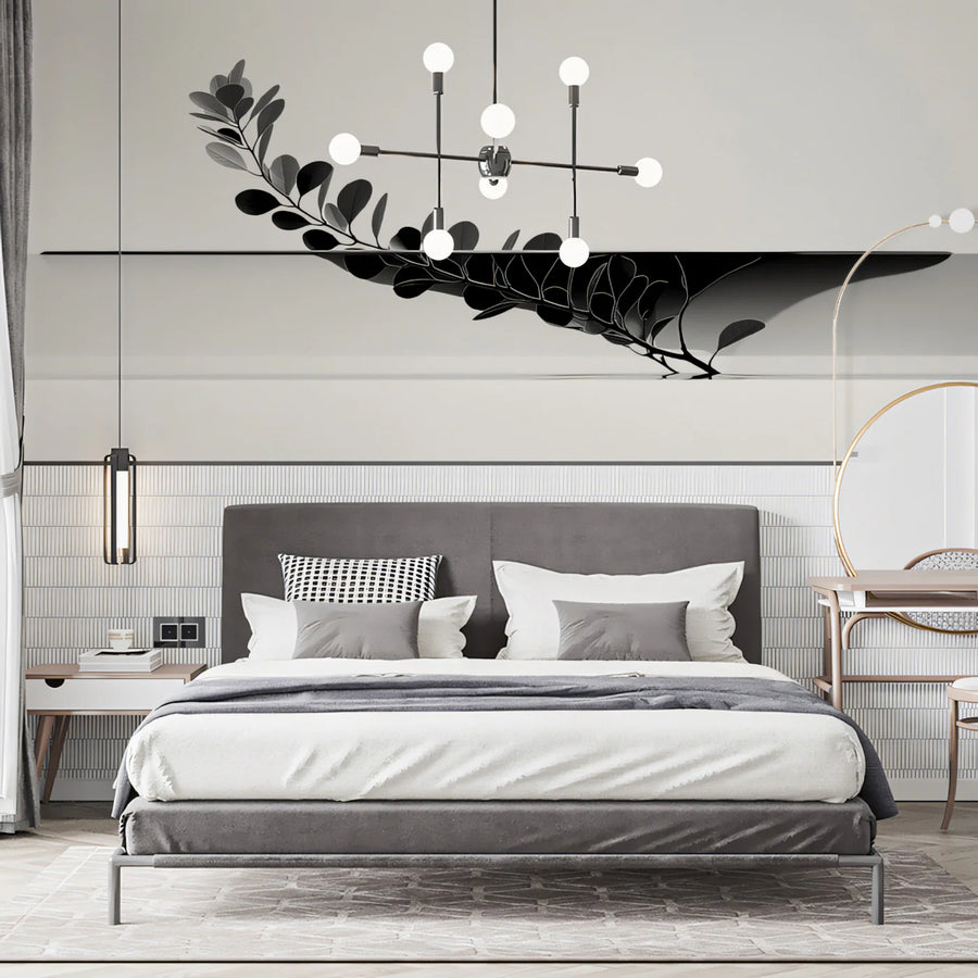 Papier peint mural botanique minimaliste – Papier peint mural noir et blanc