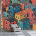 Isometric Townhouse Illustration Mural Wallpaper — Colorful Whimsy Mural Wallpaper - room preview 02