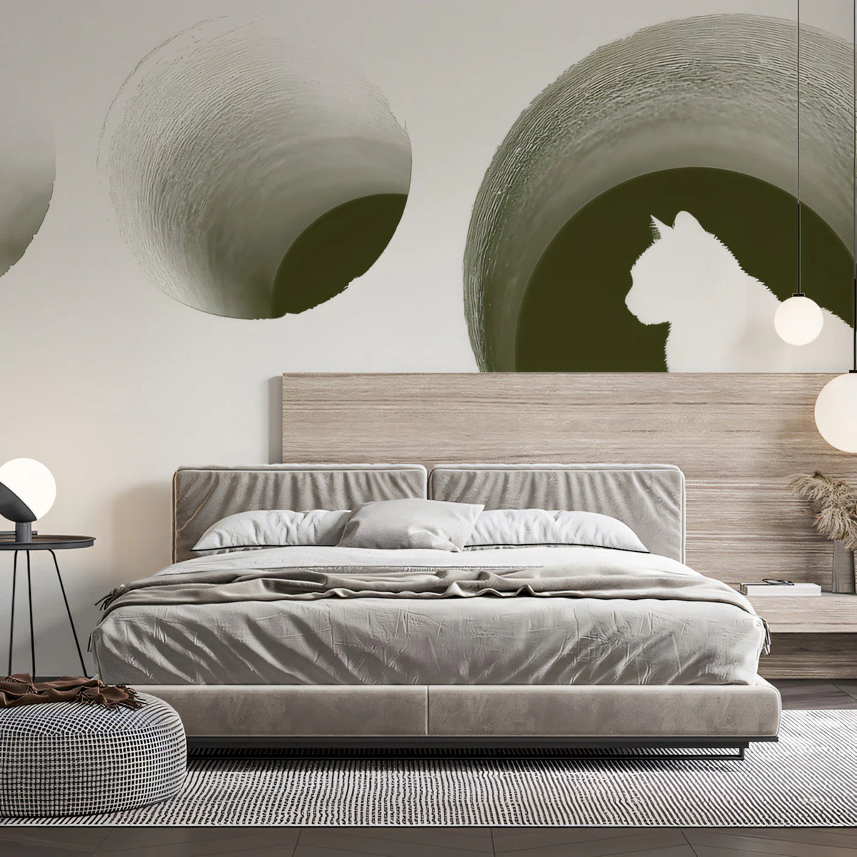 Minimalist Cat Silhouette Mural Wallpaper — Modern Tunnel Design Mural Wallpaper - room preview 02