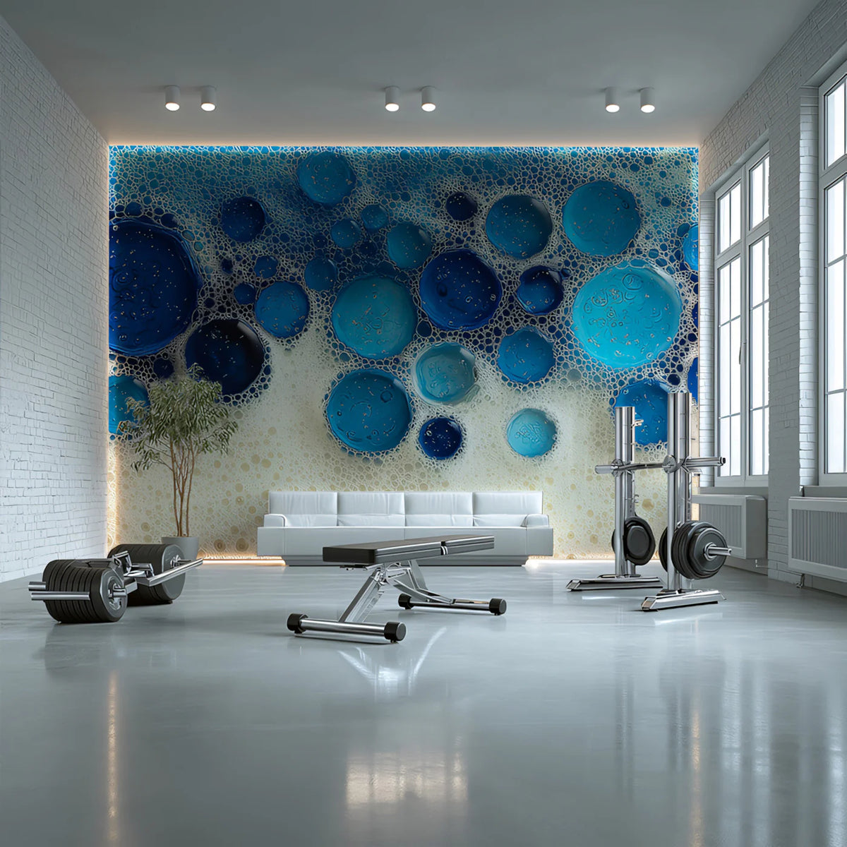 Abstract Liquid Blue Bubble Mural Wallpaper — Fluid Modern Art Mural Wallpaper - room preview 02