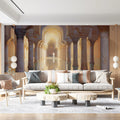 Golden Moorish Column Hall Mural Wallpaper — Oil Painting Style Mural Wallpaper - room preview 02