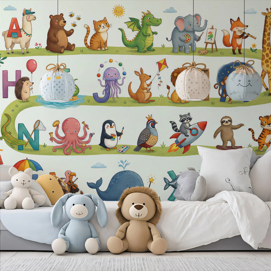 Tieralphabet-Reise Wandbild — Wandbild mit verspielten Kinderillustrationen