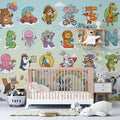 Cheerful Animal Alphabet Mural Wallpaper — Whimsical Educational Art Mural Wallpaper - room preview 02