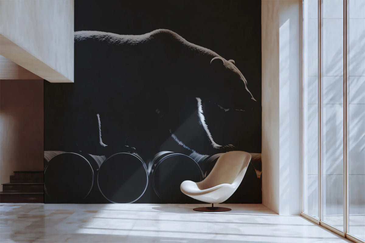 Bear and Industrial Pipe Mural Wallpaper — Minimalist Monochrome Mural Wallpaper - room preview 02