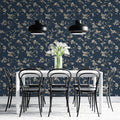 Vintage Botanical Vine Mural Wallpaper — Deep Navy and Cream Mural Wallpaper - room preview 02