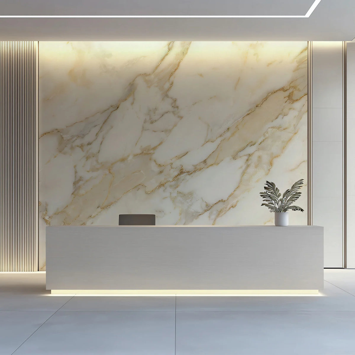 White and Gold Marble Mural Wallpaper — Luxury Stone Aesthetic Mural Wallpaper - room preview 02