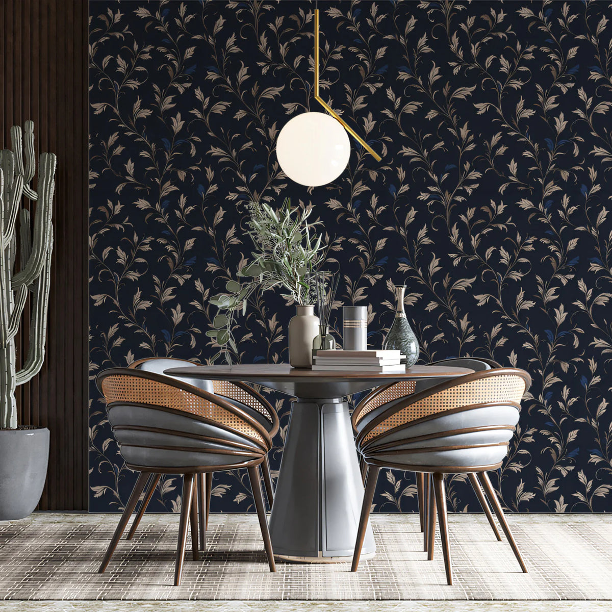 Midnight Botanical Trailing Vine Mural Wallpaper — Classic Decor Mural Wallpaper - room preview 02
