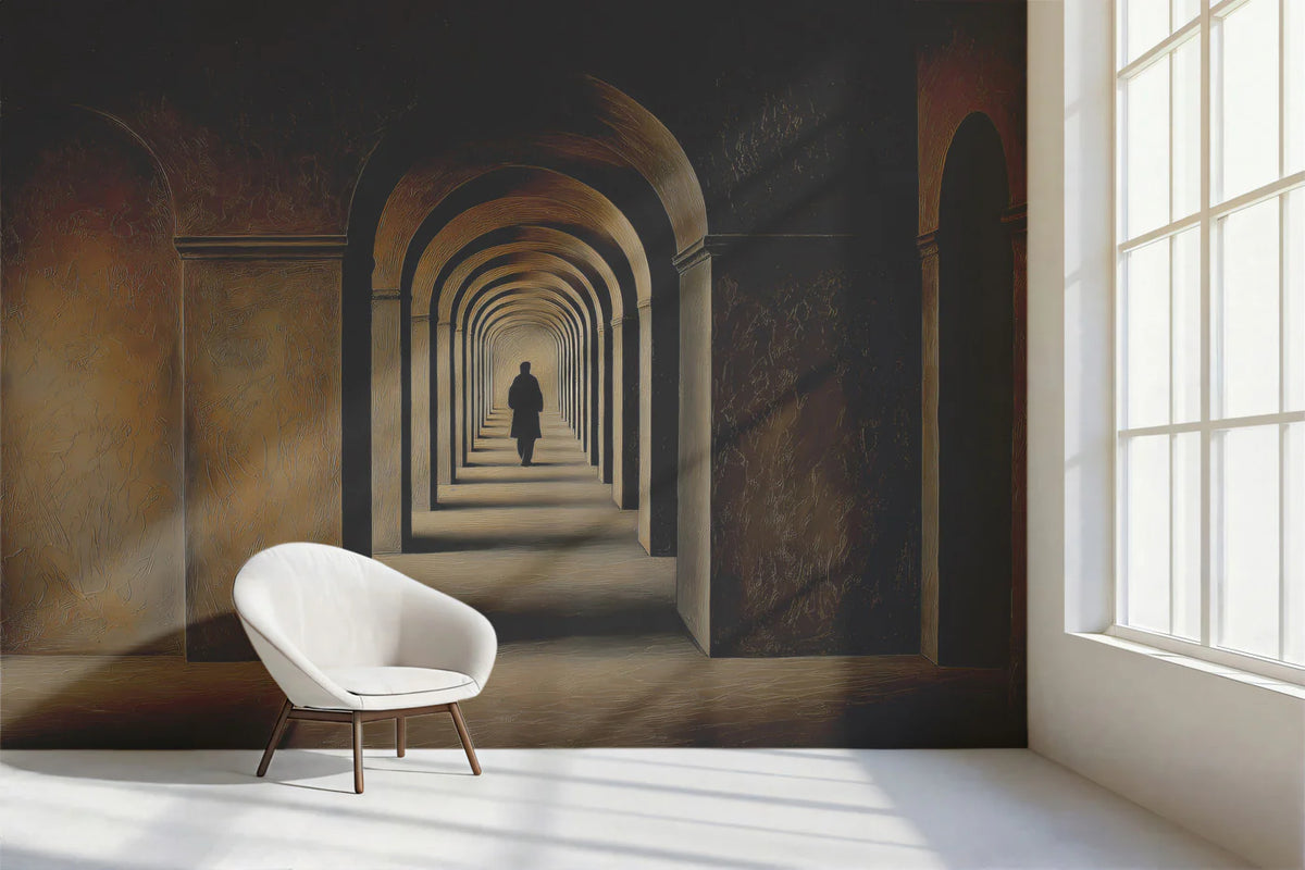 Arched Corridor Mural Wallpaper — Architectural Oil Painting Mural Wallpaper - room preview 02