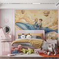 Flying Whale and Sky Castle Mural Wallpaper — Whimsical Fantasy Mural Wallpaper - room preview 02