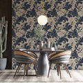 Navy Baroque Foliage Mural Wallpaper — Classic Traditional Motif Mural Wallpaper - room preview 02
