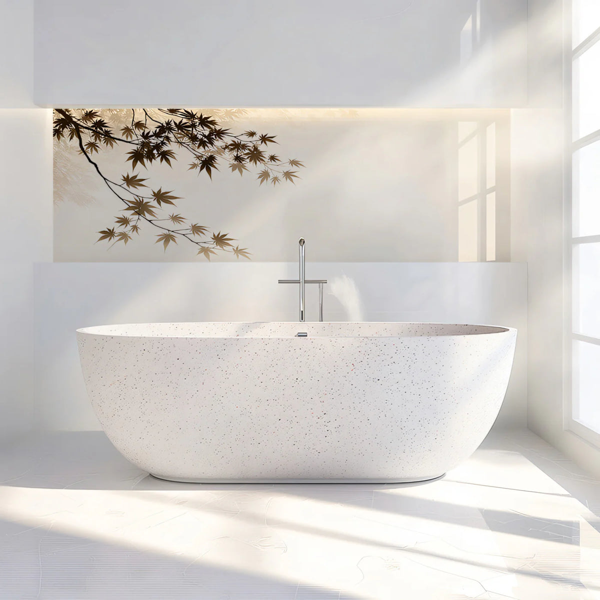 Zen Maple Branch Mural Wallpaper — Minimalist Ink Wash Design Mural Wallpaper - room preview 02