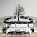 Winter Tree and Concentric Fence Mural Wallpaper — Minimalist Art Mural Wallpaper - room preview 02