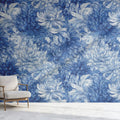 Blue and White Chrysanthemum Floral Mural Wallpaper - room preview 02