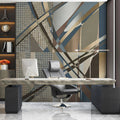 Metallic Geometric Abstract Mural Wallpaper — Modern Architectural Mural Wallpaper - room preview 02