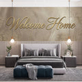 Welcome Home Damask Mural Wallpaper — Elegant Metallic Script Mural Wallpaper - room preview 02