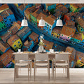 Aerial Mediterranean Village Mural Wallpaper — Vibrant Cityscape Mural Wallpaper - room preview 02