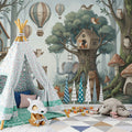 Whimsical Treehouse Woodland Animal Mural Wallpaper for Kids Mural Wallpaper - room preview 02