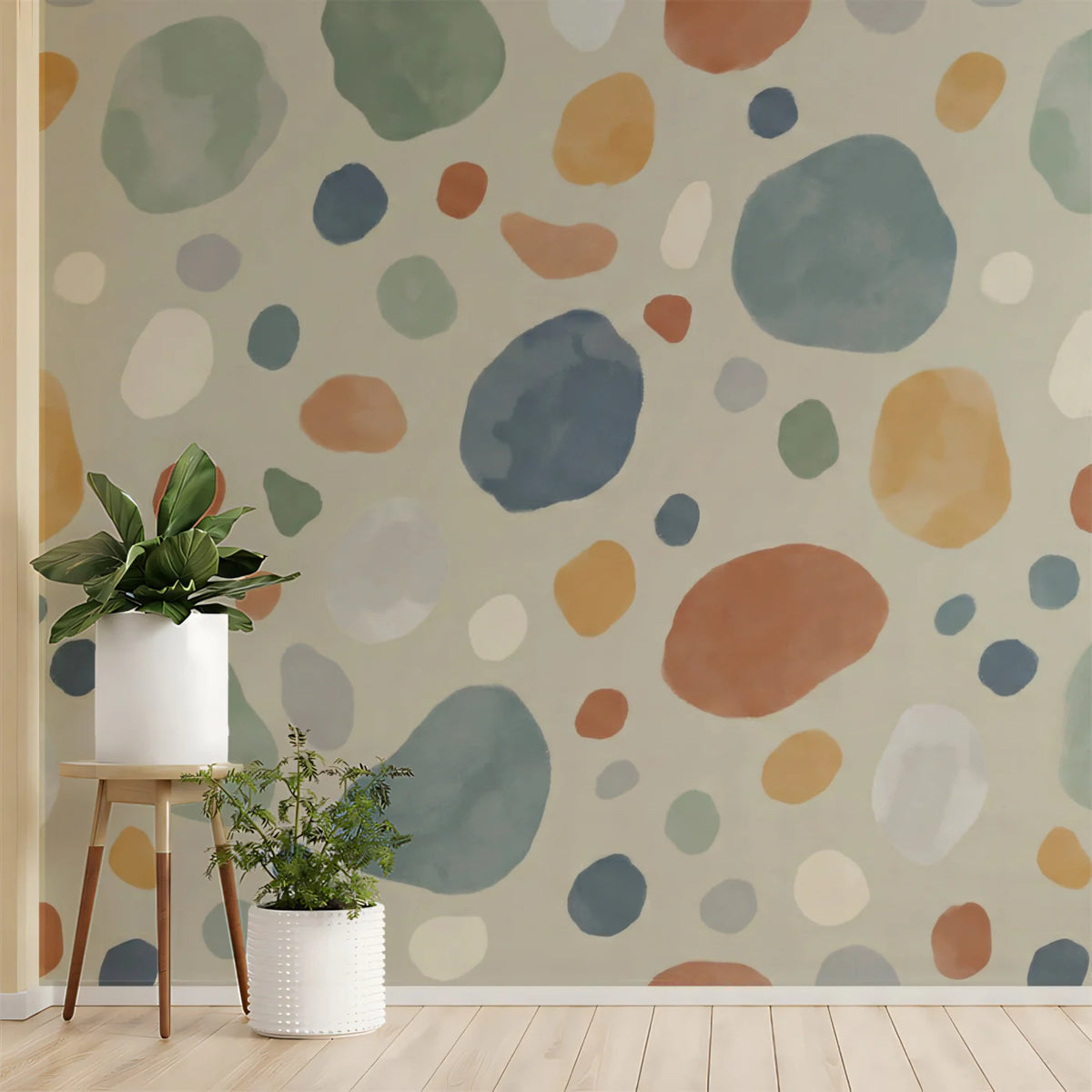 Abstract Watercolor Pebble Mural Wallpaper — Boho Earth Tone Design Mural Wallpaper - room preview 02