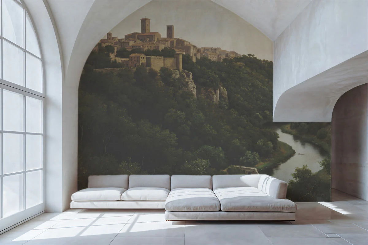 Italian Hilltop Village Landscape Mural Wallpaper - room preview 02