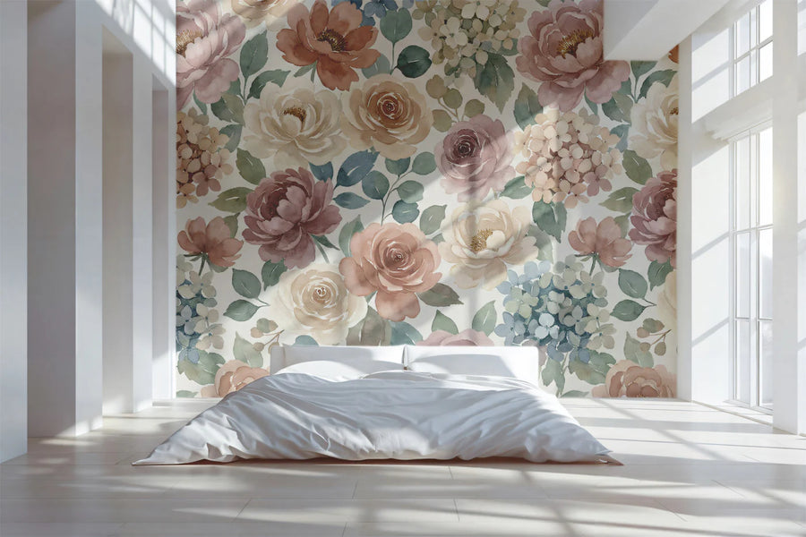 Watercolor Wallpaper Mural – Watercolour Wall Mural – Watercolor Vintage Floral — Soft Botanical Art