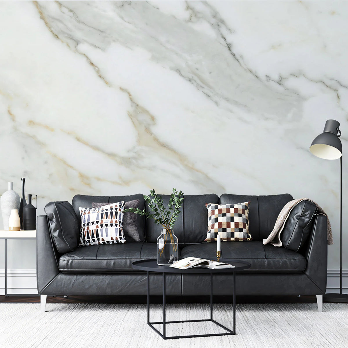White and Gold Marble Mural Wallpaper — Sophisticated Stone Design Mural Wallpaper - room preview 02