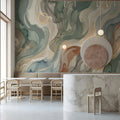 Abstract Watercolor Waves Mural Wallpaper — Earthy Fluid Art Mural Wallpaper - room preview 02